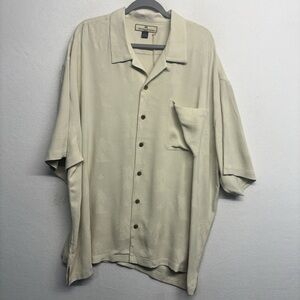 NWT Tommy Bahama Button Down Shirt Cream XXL Sunny Palms Camp Sand Dollar Silk